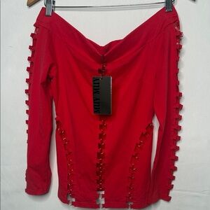 NWT MUY MUY metal hardware cutout off shoulder long sleeve top sz S